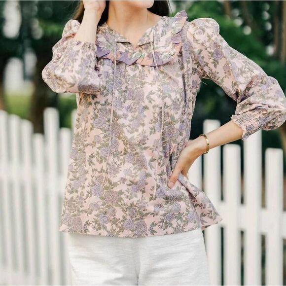 Victoria Dunn Ophelia Blouse Floral Peasant Style Top NWT - Picture 1 of 7